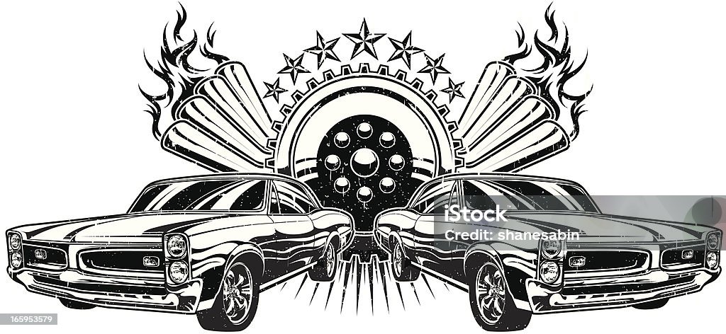 Drag Race GTO Illustration of two GTOs dragracing. File is organized into layers and download includes: JPG, PDF, EPS formats. Vintage Car stock vector