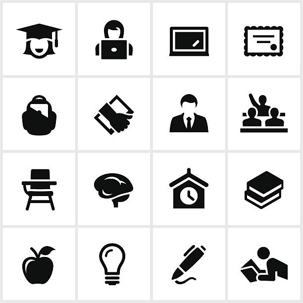 векторная иллюстрация набор иконок образования - pc adult student laptop computer stock illustrations