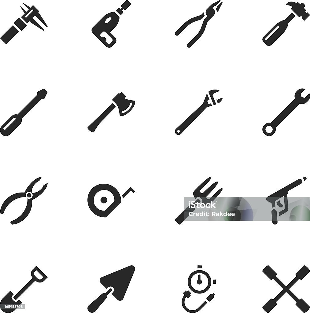 Werkzeug Silhouette Icons - Lizenzfrei Baugewerbe Vektorgrafik