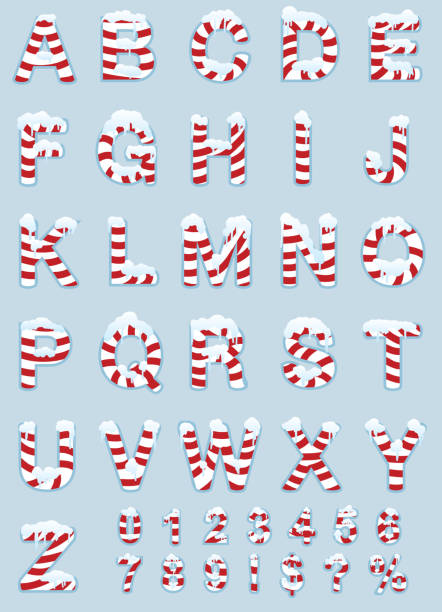 cukierkowa laska zima alfabet zestaw - candy cane illustrations stock illustrations