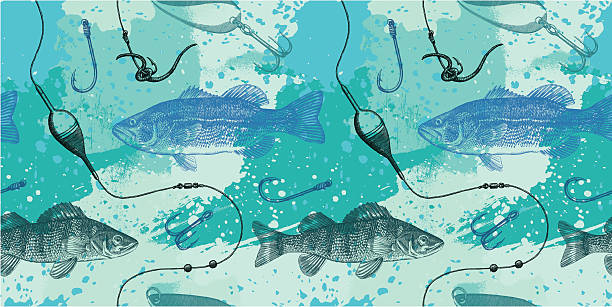 illustrazioni stock, clip art, cartoni animati e icone di tendenza di modello di pesca - fishing supplies