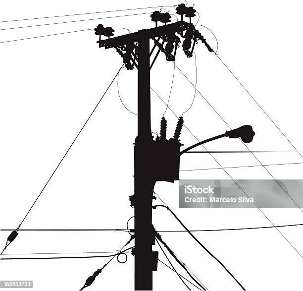 Linee Di Alimentazione - Immagini vettoriali stock e altre immagini di Cavo d'acciaio - Cavo d'acciaio, Palo di legno, Interruzione di corrente