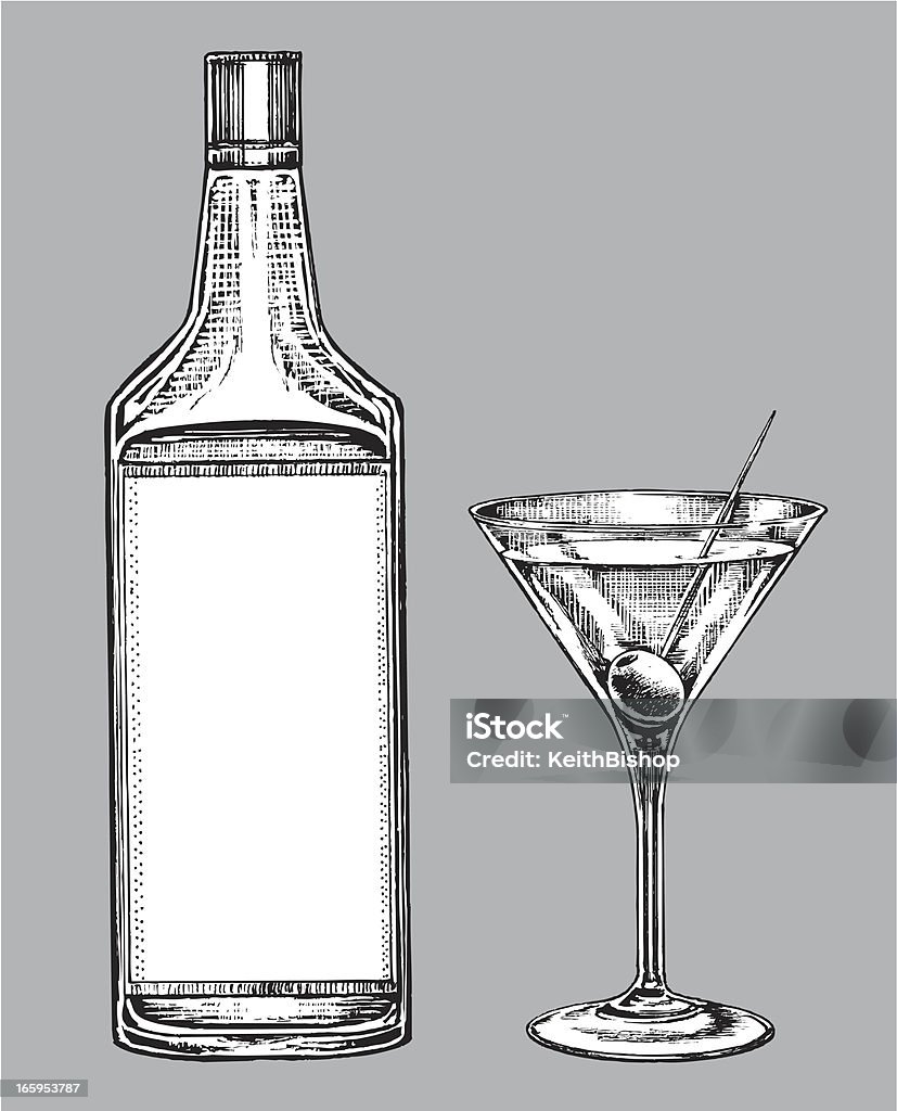 アルコールのマティーニグラス、ジン、ウォッカのボトル 1 本 - ウォッカのロイヤリティフリーベクトルアート