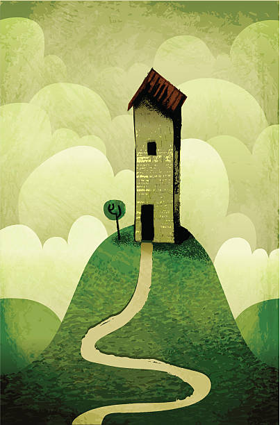 mein house on the hill - painterly effect illustrations stock-grafiken, -clipart, -cartoons und -symbole