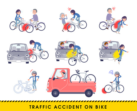 A set of Public relations women in a bicycle accident.It's vector art so easy to edit.