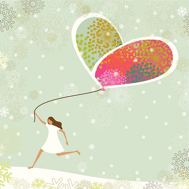 ilustrações de stock, clip art, desenhos animados e ícones de natal amor balão e rapariga - balloon child winter snow