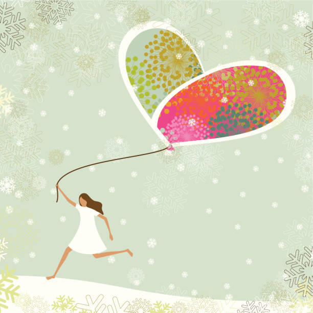 рождественские шар и девочка love - balloon child winter snow stock illustrations