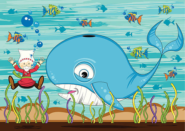 Jonah and the Whale Vector illustration of Jonah and the Whale Bible Scene. christian fish clip art stock illustrations