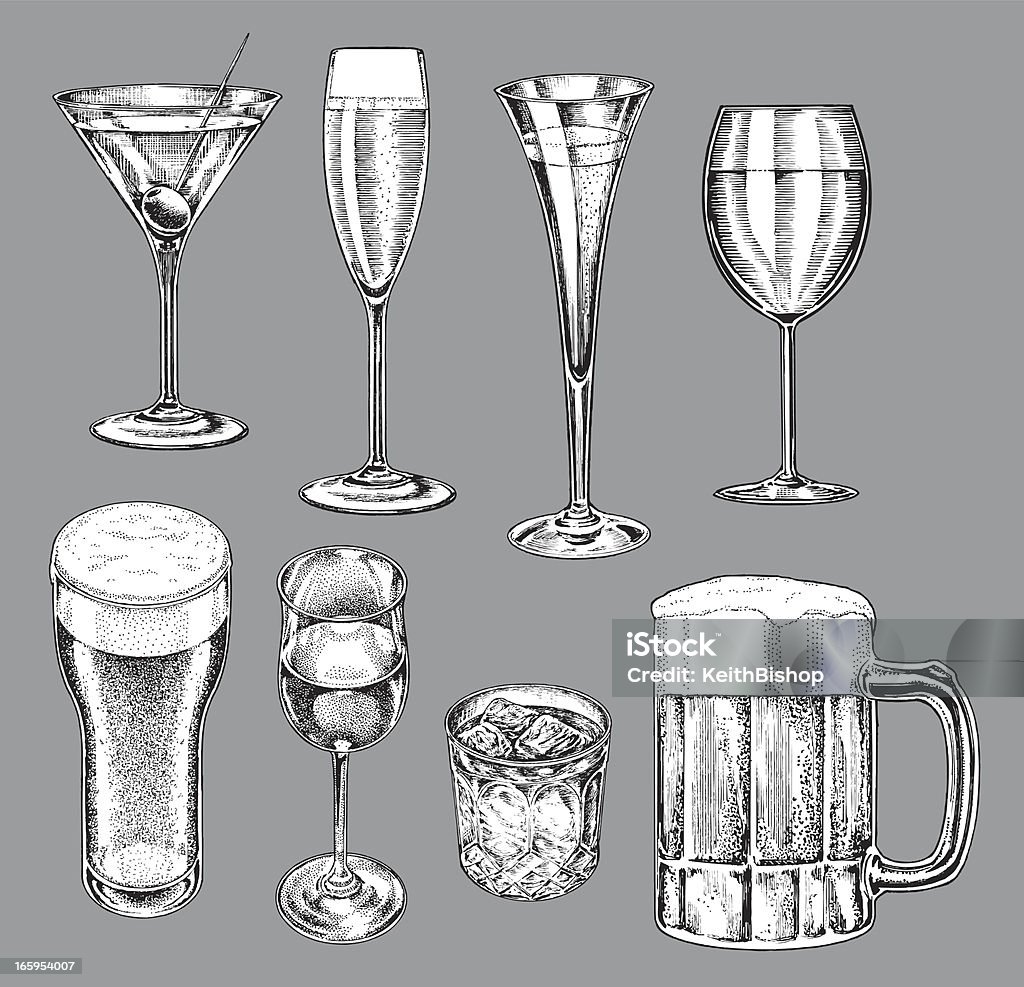 Álcool óculos-cerveja, vinho, Champagne, Martini - Royalty-free Copo de Martini arte vetorial