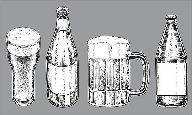Vector illustration of Beer Bottles and Glasses