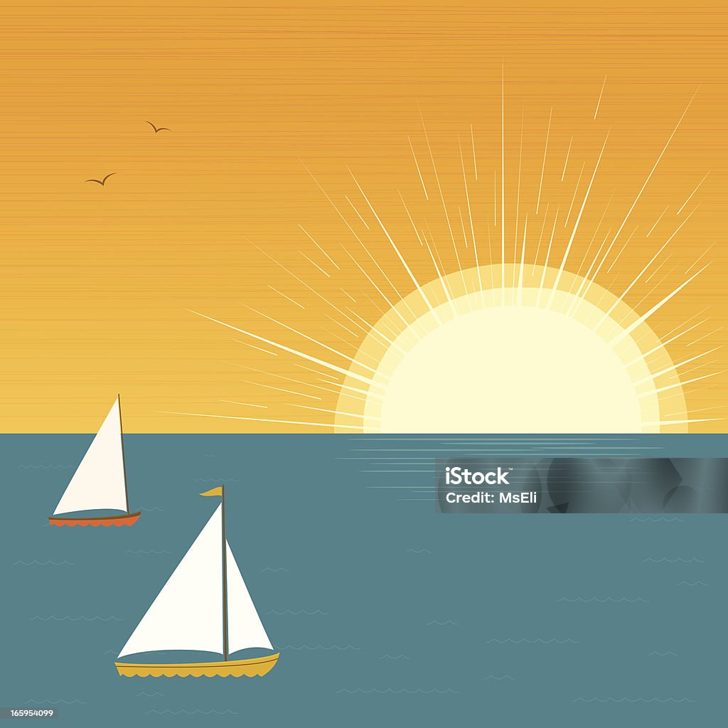 Barcos à vela ao pôr do sol - Royalty-free Vela - Desporto Aquático arte vetorial
