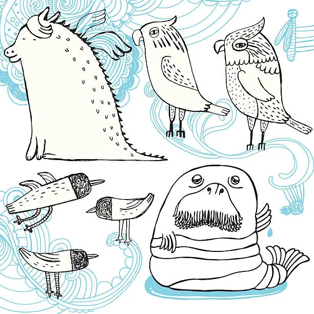 Vector illustration of Odd bunch of living creatures