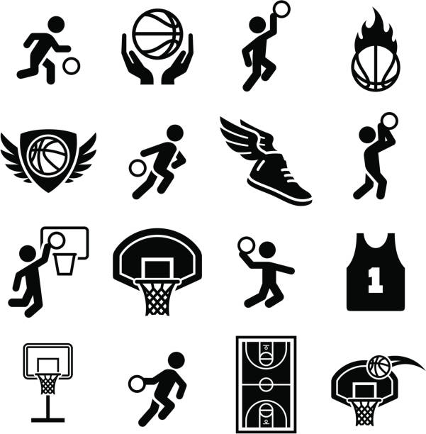 ilustraciones, imágenes clip art, dibujos animados e iconos de stock de iconos de básquetbol de la serie black - driblar deportes