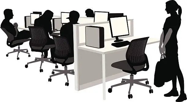 Vector illustration of Student Computers Vector Silhouette