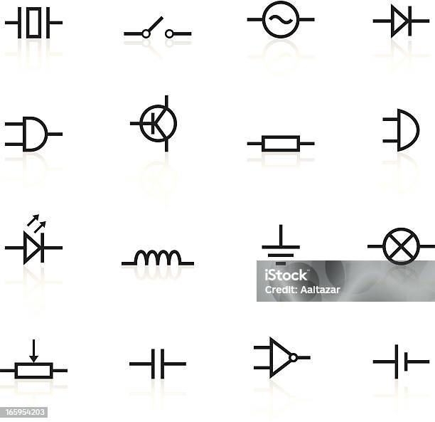 Vetores de Ilustrado Preto Alguns Componentes Eletrônicos Ícones e mais imagens de Resistor