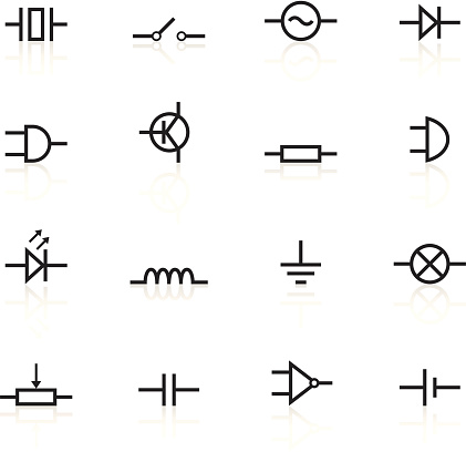 Illustration representing different electronic components symbols.