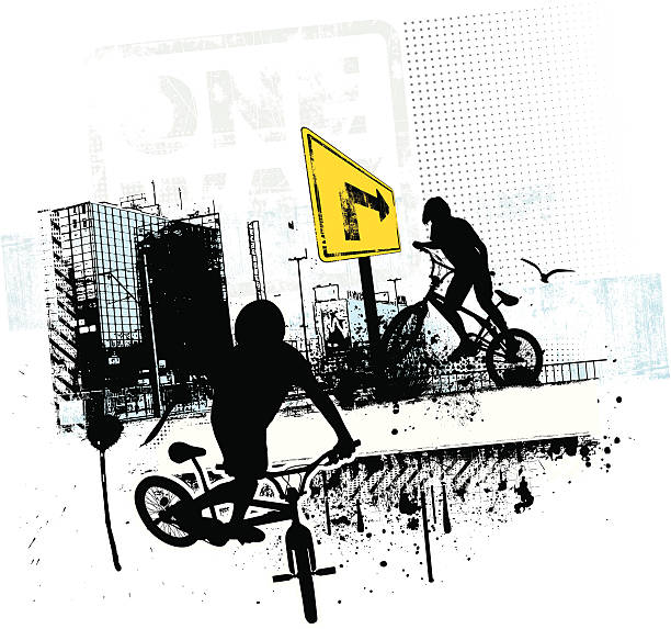 ilustraciones, im�ágenes clip art, dibujos animados e iconos de stock de grunge ciclistas de bmx - bmx cycling sport teenagers only teenager