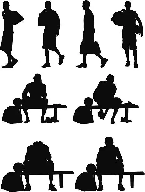 Vector illustration of Multiple images of sportsman with bag