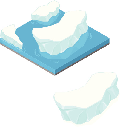 A vector illustration of frozen melting Icebergs floating on the water.
