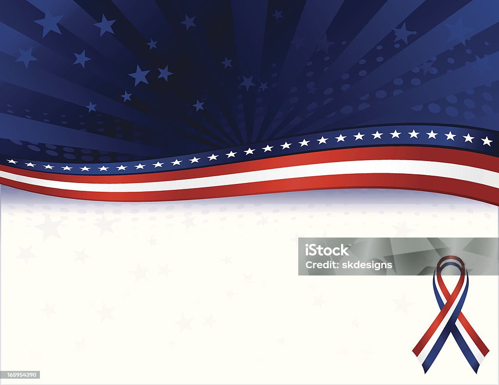 Patriotic Background with Stars Overlay: Red, White, Blue Patriotic, July 4 background, stars overlay. OPTIONAL awareness ribbon. Copy space. Red stock vector