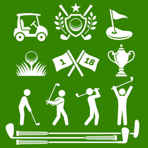 illustrations, cliparts, dessins animés et icônes de tournoi de golf et country club de green & blanc vecteur ensemble d'icônes - water hazard illustrations