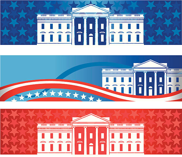 ilustraciones, imágenes clip art, dibujos animados e iconos de stock de white house banners - white house washington dc american flag president