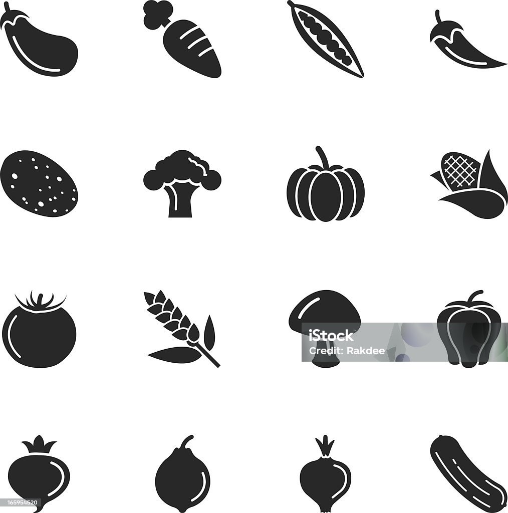 Silueta de iconos de verduras - arte vectorial de Recortable libre de derechos