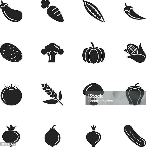 Vegetable Silhouette Icons Stock Illustration - Download Image Now - Cut Out, Edible Mushroom, Eggplant