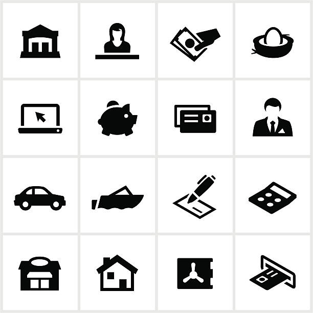 ilustrações, clipart, desenhos animados e ícones de preto ícones bancário - car loan finance symbol