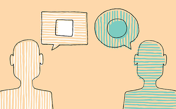 Illustration of two people with different opinions Two persons discussing with copyspace. communication problems stock illustrations