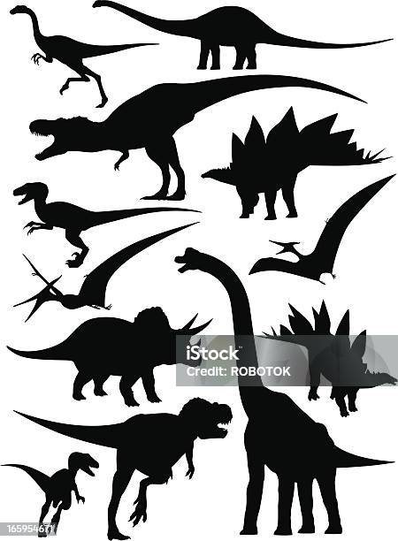 Vetores de Silhuetas Isoladas De Diferentes Tipos De Dinossauros e mais imagens de Dinossauro