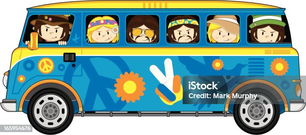 istock Hippie Bus and Cute Little Hippies 165954676