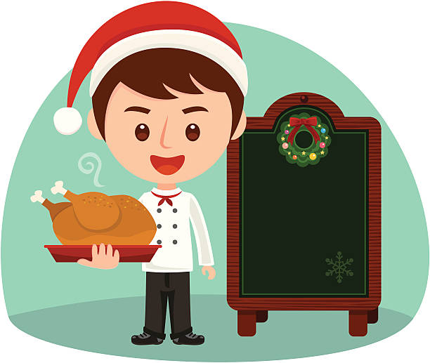 크리스마스 셰프리, 데커레이션 의사협회 - chef chicken turkey cooked stock illustrations