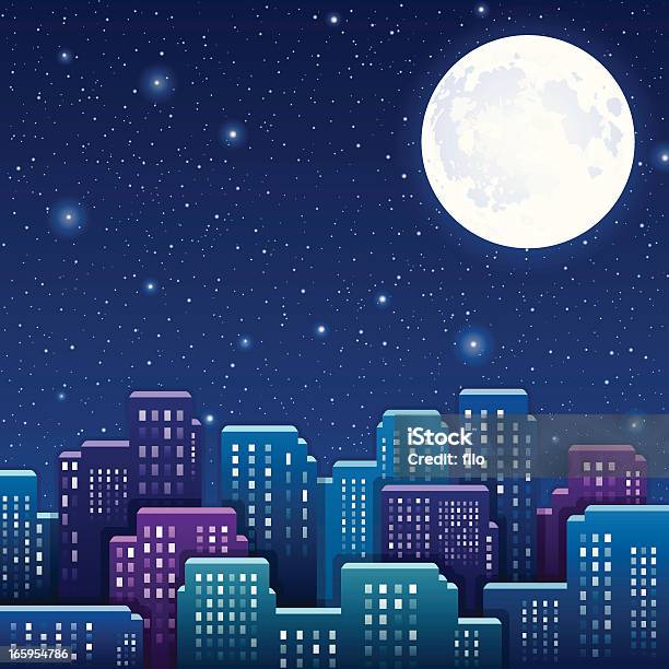 Ночной Город — стоковая векторная графика и другие изображения на тему Поверхность луны - Поверхность луны, Луна, Спутник планеты