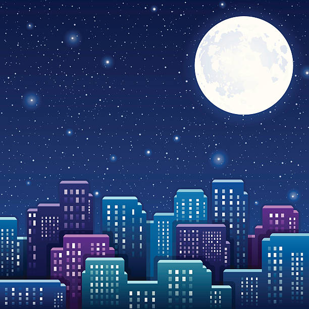 Night City Night cityscape. planetary moon illustrations stock illustrations