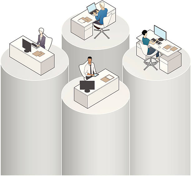 Data Silos Illustration Concept illustration of the Silo Effect, where people in different business groups fail to share information with each other. top secret illustrations stock illustrations