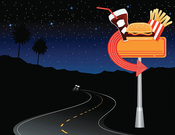 Diner Sign in Desert vector art illustration