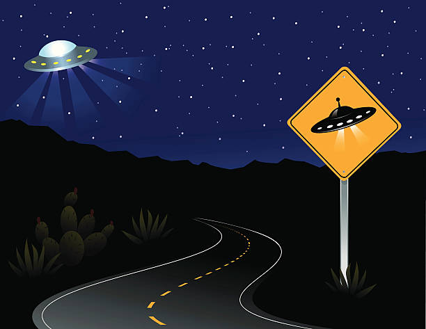UFO Crossing and Alien Spacecraft vector art illustration