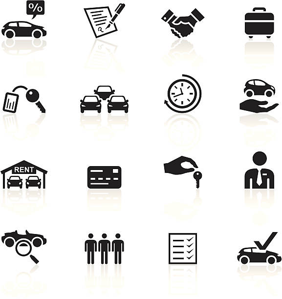 Black Symbols - Car Rental Illustration representing different car rental related icons. time silhouettes stock illustrations
