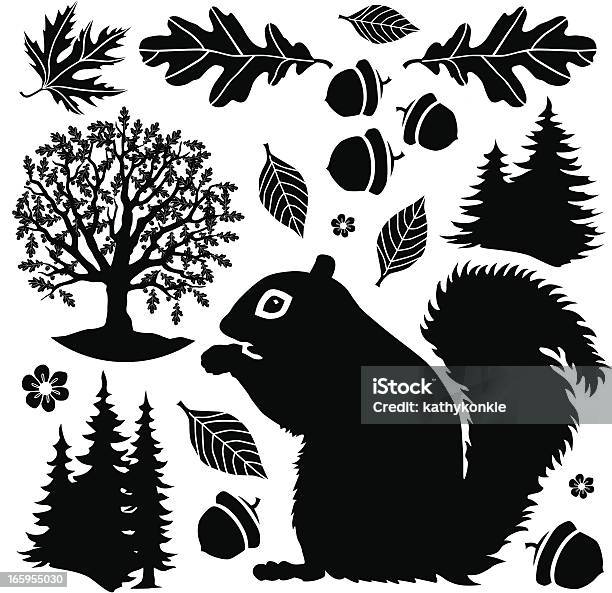 Écureuil Dans Les Bois Vecteurs libres de droits et plus d'images vectorielles de Gland - Gland, Image en noir et blanc, Écureuil