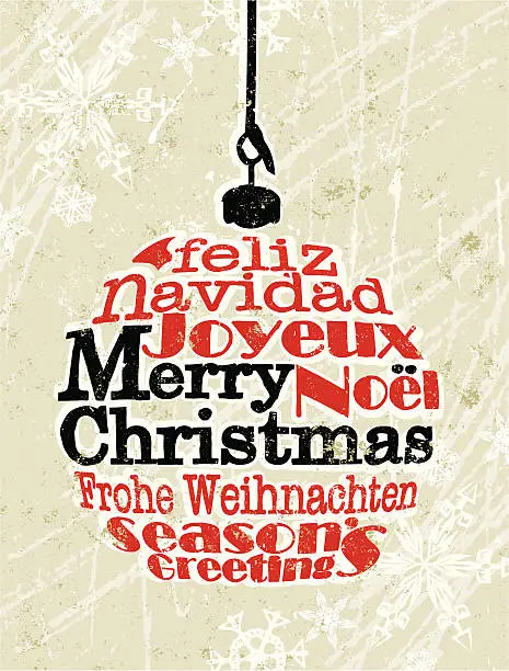 Vector illustration of Christmas Text Bauble in English, French, German and Spanish