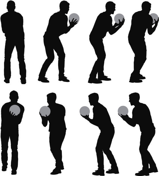 illustrations, cliparts, dessins animés et icônes de plusieurs images d'un homme jouant boule de bowling - bowling isolated sportsman vertical