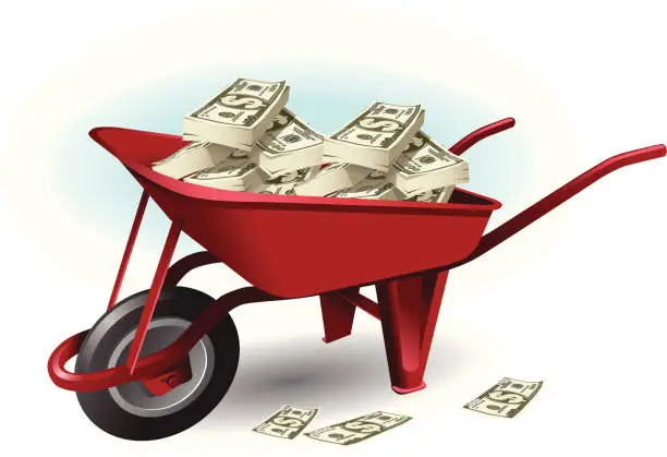 Vector illustration of Wheel Barrow and Money