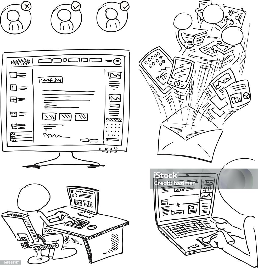 Gesicht Zeichen Arbeiten am Computer - Lizenzfrei Computer Vektorgrafik