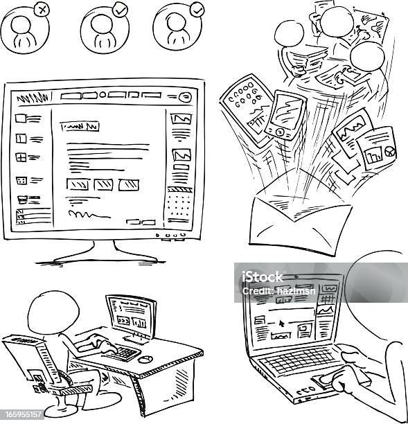 Anonimi Caratteri Lavorando Su Computer - Immagini vettoriali stock e altre immagini di Computer - Computer, E-Mail, Finestra