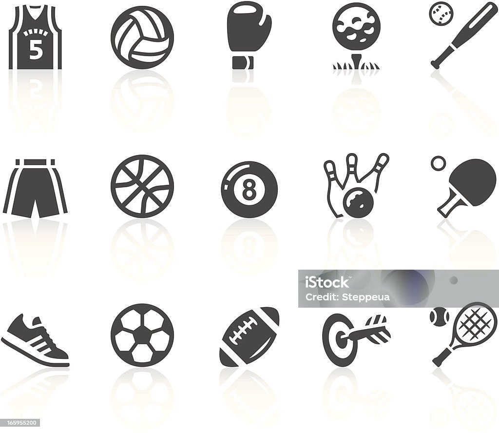 Gray and white sports equipment vector icon set "Vector icons. Simple series. One icon consists of a single object + reflection (on a separate layer). EPS8, JPEG + AI CS3" Sports Shoe stock vector