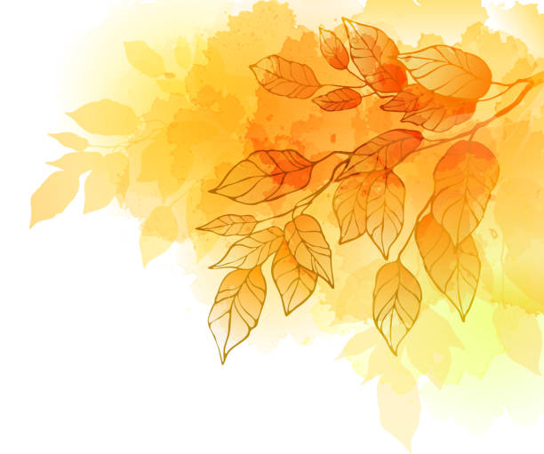 istock A watercolor picture of a yellow and orange tree branch  165955202