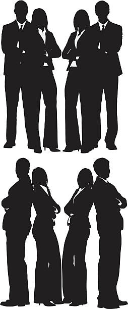 ilustraciones, imágenes clip art, dibujos animados e iconos de stock de los ejecutivos de negocios de pie con los brazos cruzados - men inside of suit silhouette