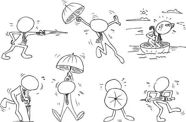 Vector illustration of Faceless Characters with Umbrella