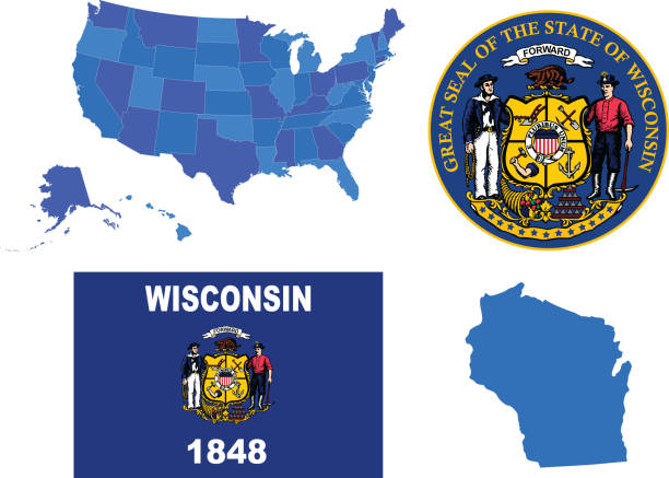 ilustrações, clipart, desenhos animados e ícones de conjunto de estado de wisconsin - state seal